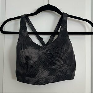 Athleta Advance Sports Bra Nebula Black Gray Dot Camo Pattern